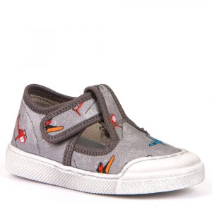 Froddo Vegan Canvas T-Bar Shoes with Natural Rubber Flexible Sole - Grey
